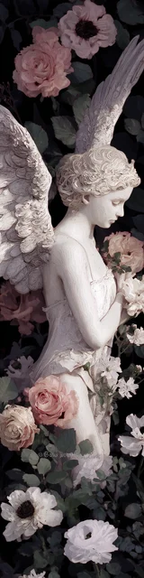 Free angel bookmark featuring an angel statue in a garden